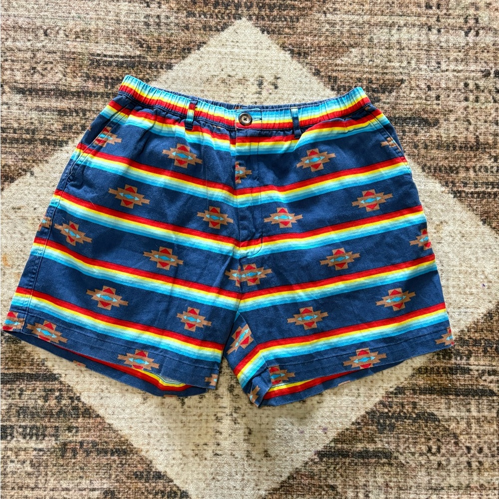 Chubbies Shorts Men's XL Blue Aztec Striped 5" Cotton Casual Stretch Made in USA